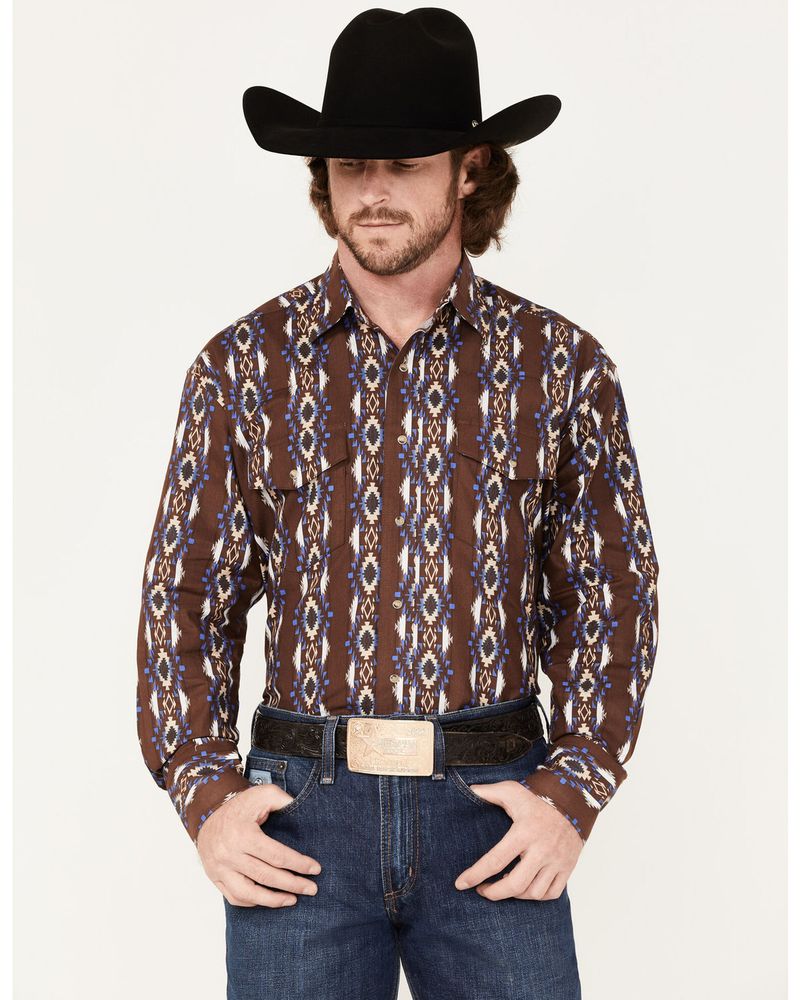 Wrangler Men's Checotah Southwestern Stripe Long Sleeve Snap Western Shirt  | Alexandria Mall