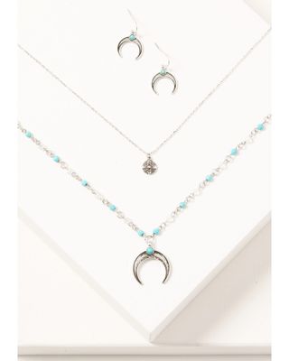 Shyanne Women's Silver 2-piece Turquoise Beaded & Layered Crescent Jewelry Set