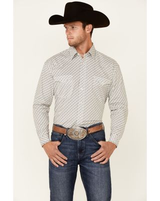 Rough Stock By Panhandle Men's Sand Southwestern Geo Print Long Sleeve Snap Western Shirt