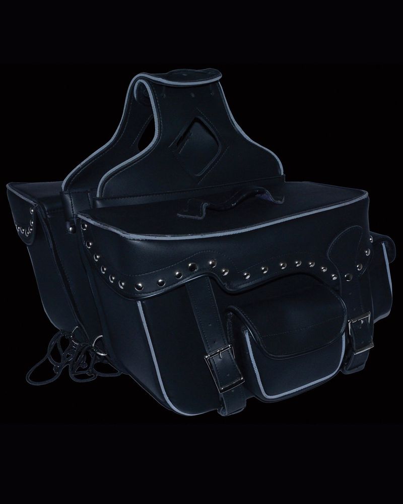 Milwaukee Leather Reflective Double Front Pocket Studded Throw Over Saddle Bag