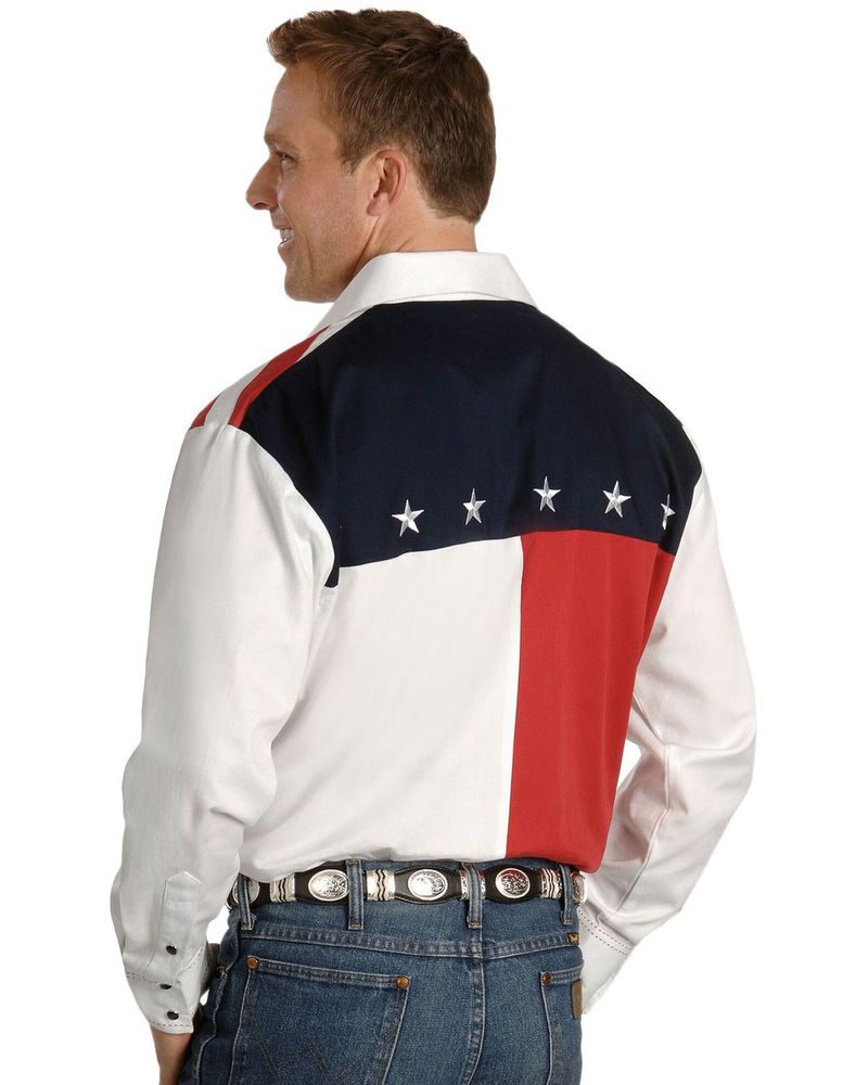 Scully Men's Patriotic American Flag Colorblock Long Sleeve Western Shirt
