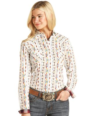 Panhandle Women's Southwestern Stripe Long Sleeve Snap Western Shirt