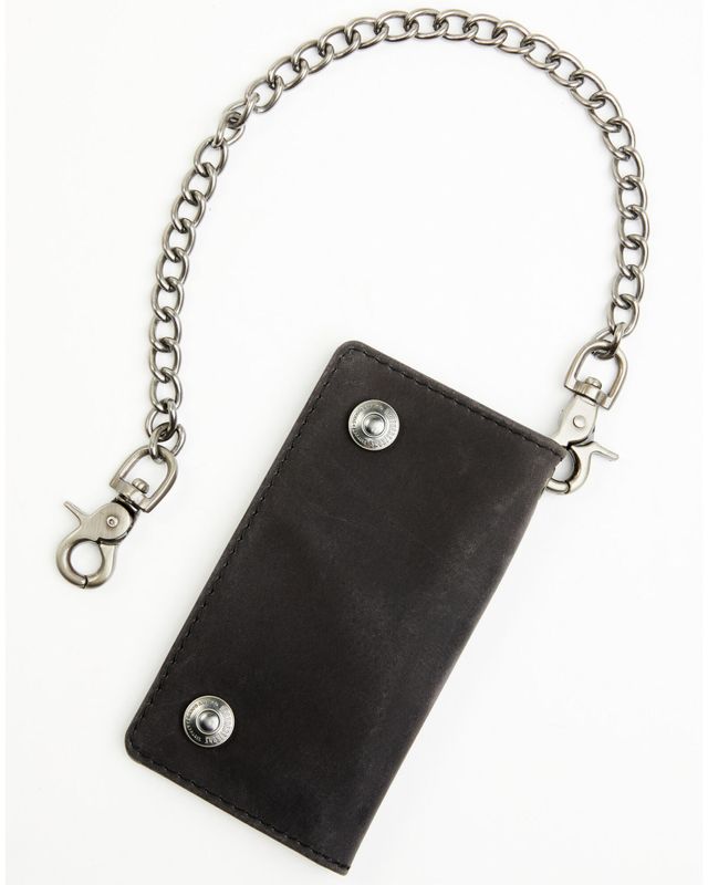 Genuine Leather Mens Black Round Chain Wallet