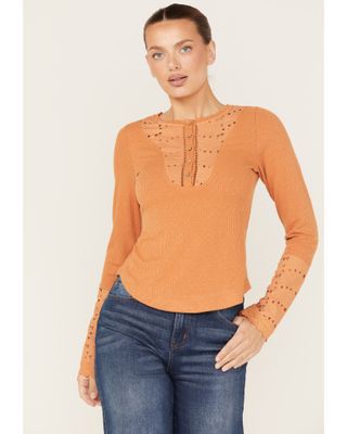 Miss Me Women's Eyelet Lace Ribbed Top