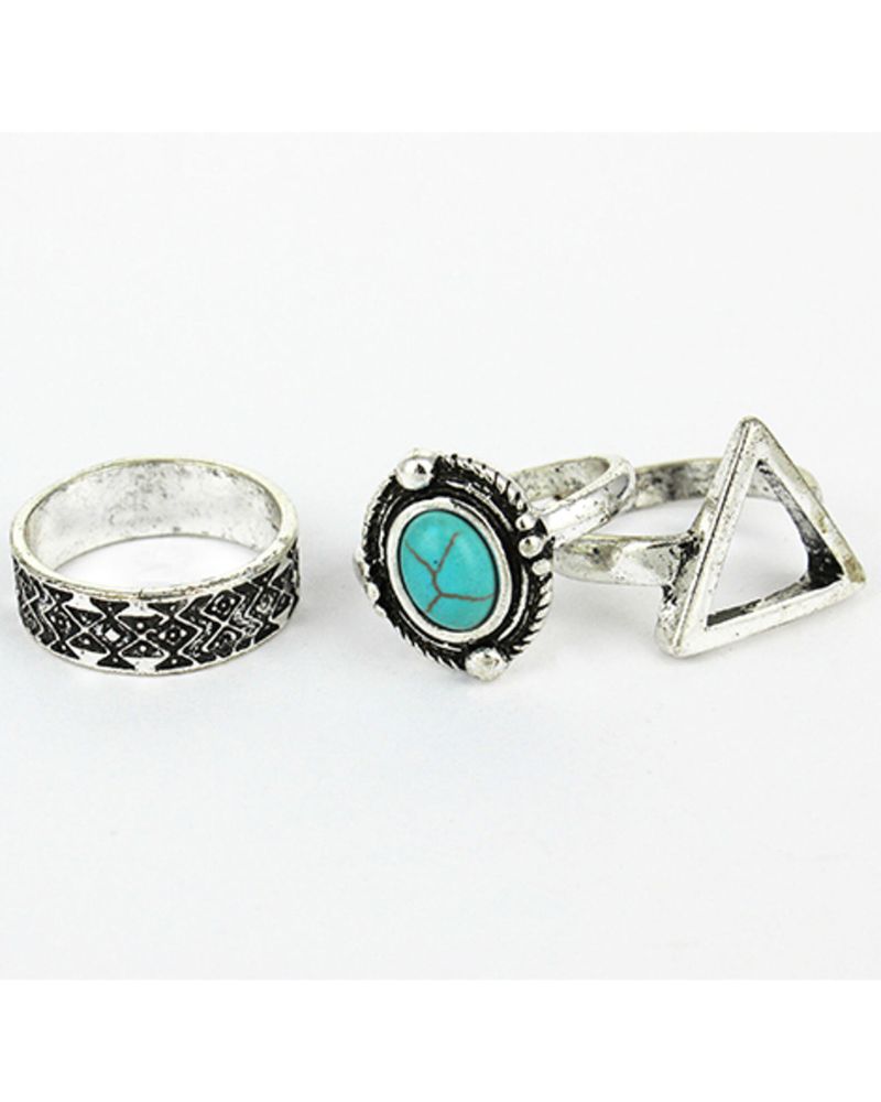 Shyanne Women's Silver & Turquoise Stone Triangle 3-piece Ring Set