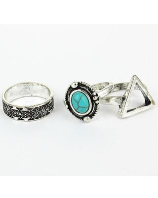Shyanne Women's Silver & Turquoise Stone Triangle 3-piece Ring Set