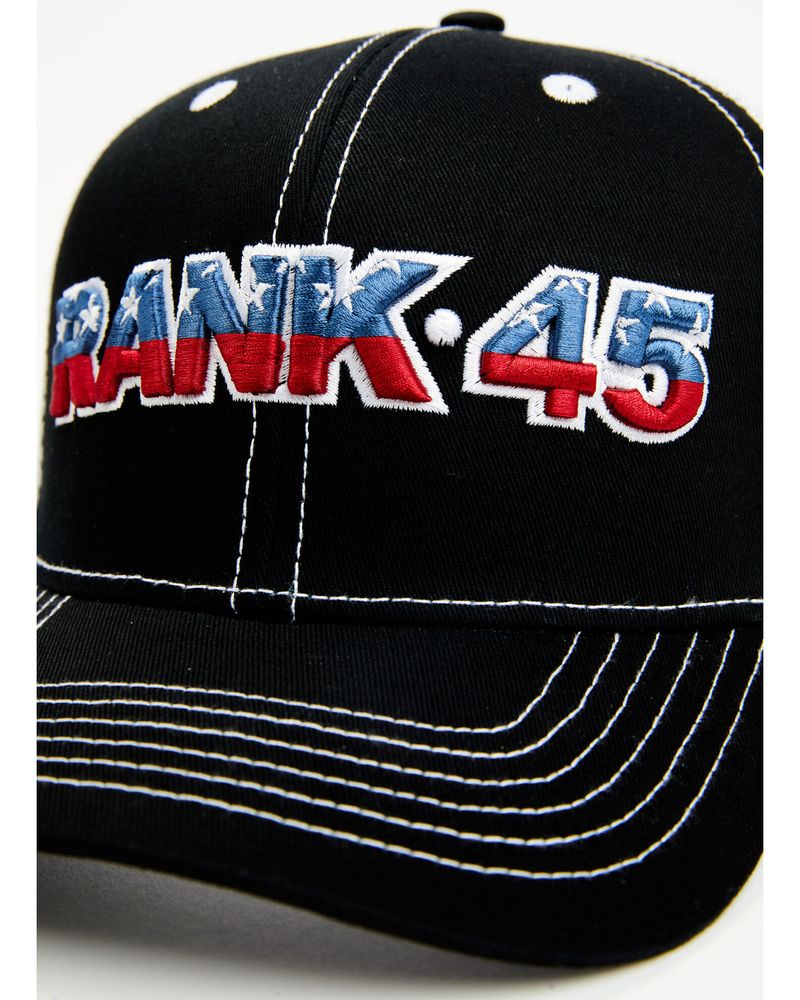 Rank 45 Men's Black Embroidered Flag Logo Mesh-Back Ball Cap