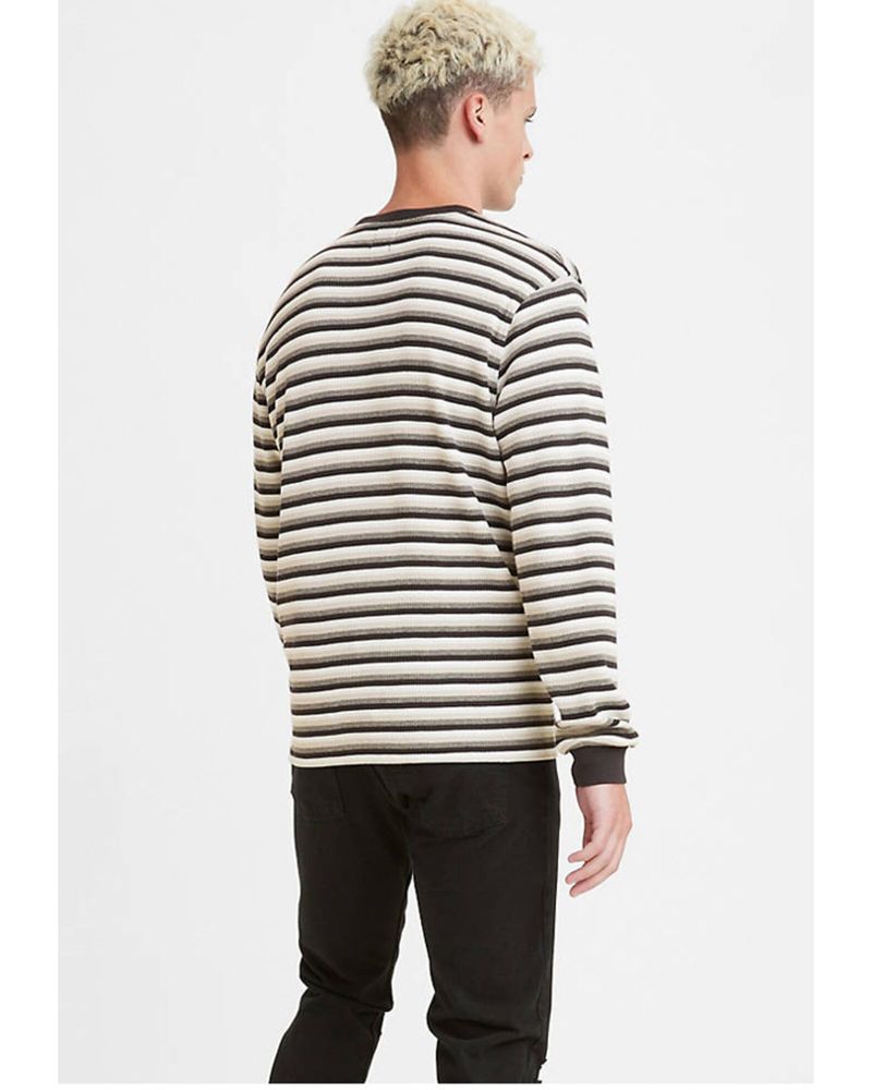 Levi's Men's Black Striped Long Sleeve Relaxed Thernal T-Shirt