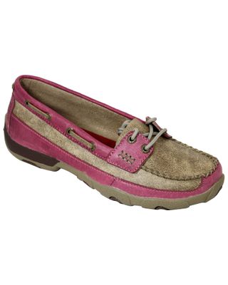 Twisted X Women's Tan and Pink Driving Mocs