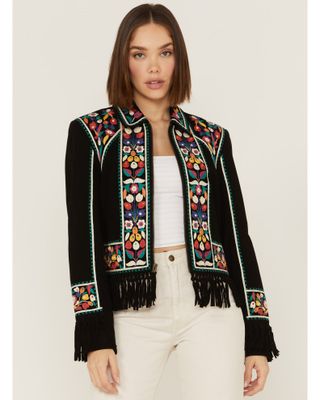 Double D Ranch Women's Justyna Embroidered Fringe Suede Jacket