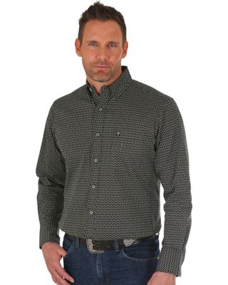 Wrangler Men's Geo Print Performance Long Sleeve Button Down Western Shirt