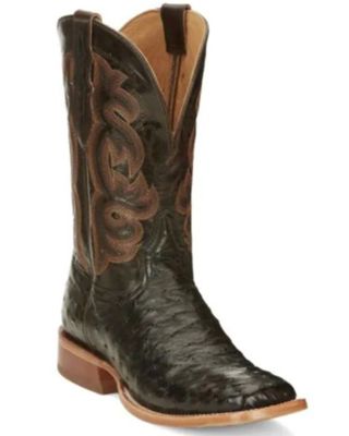 Tony Lama Men's Moore Umber Full-Quill Ostrich Western Boot - Broad Square Toe