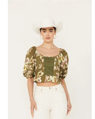 Band of the Free Women's Crochet Floral Print Top