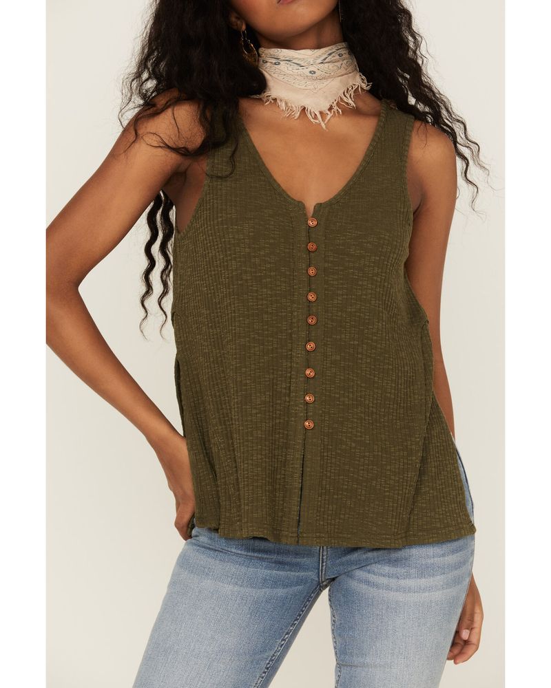 Cleo + Wolf Women's Olive Relaxed Button Front Slub Tank