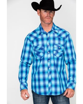 Rock & Roll Denim Men's Crinkle Washed Yarn Dye Plaid Long Sleeve Western Shirt