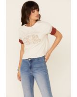 Shyanne Women's Sand Whiskey Lace Inset Graphic Tee