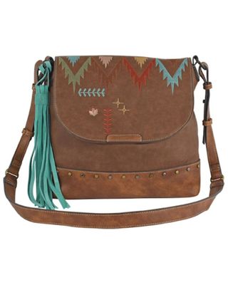 Catchfly Women's Brown Multicolored Embroidered Crossbody Bag