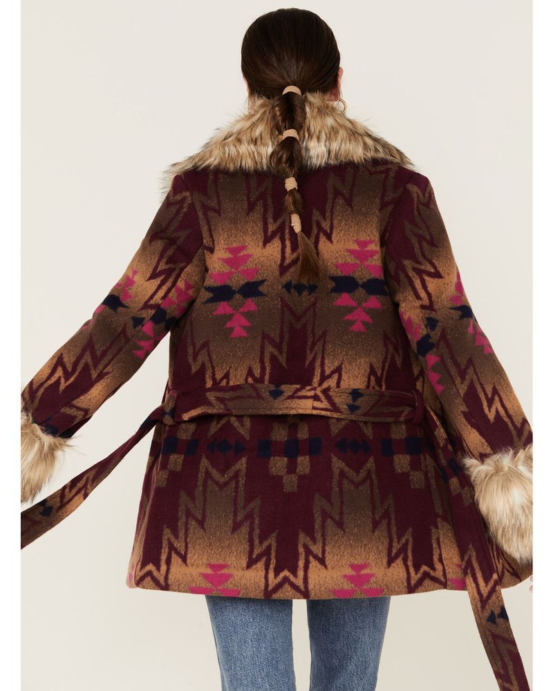Tasha Polizzi Women's Mulberry Plains Southwestern Print Faux Fur Jacket