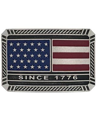 Montana Silversmiths Trimmed Square American Flag Attitude Belt Buckle