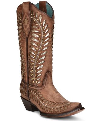 Corral Women's Tan Inlay Western Boots - Snip Toe