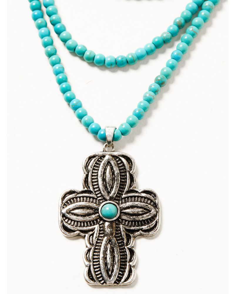 Shyanne Women's Turquoise Beaded Layered Cross Necklace