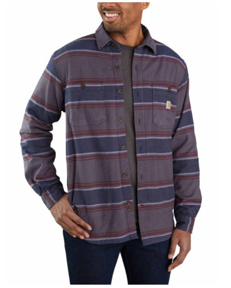 Carhartt Men's Shadow Stripe Rugged Flex Midweight Fleece-Lined Work Flannel  Shirt Jacket