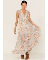 Miss Me Women's Floral Print Patchwork Maxi Dress