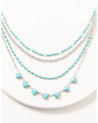 Prime Time Jewelry Women's Turquoise & Silver Layered Necklace Set