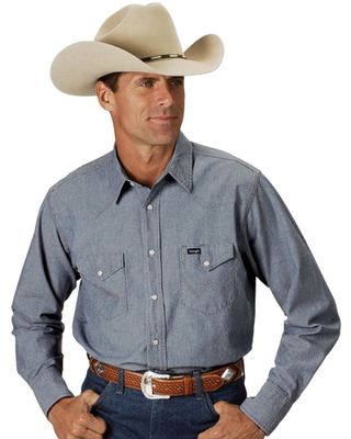 Wrangler Men's Authentic Cowboy Cut Denim Long Sleeve Work Shirt