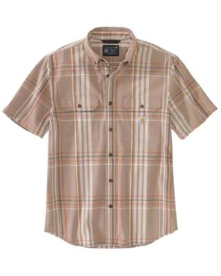 Carhartt Men's Loose Fit Taupe Plaid Midweight Short Sleeve Button-Down Work Shirt