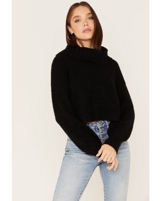 Revel Women's Cowl Neck Surplice Cropped Sweater