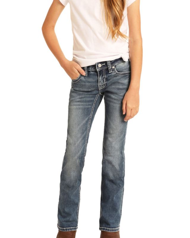 Rock & Roll Denim Girls' Star & Horseshoe Medium Bootcut Jeans
