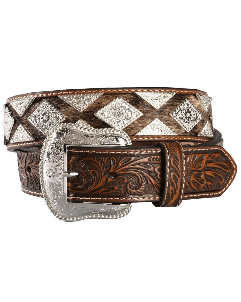 Nocona Western Belt Mens Leather Tooled Diamond Conchos Black