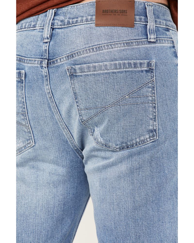 Brothers & Sons Men's Arizona Light Wash Distressed Stretch Slim Straight Jeans