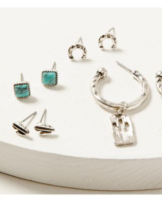 Shyanne Women's Moon & Cactus Turquoise Stone Earrings Set - 6-Piece