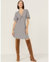 Beyond The Radar Women's Gingham Tie Front Fit & Flare Dress