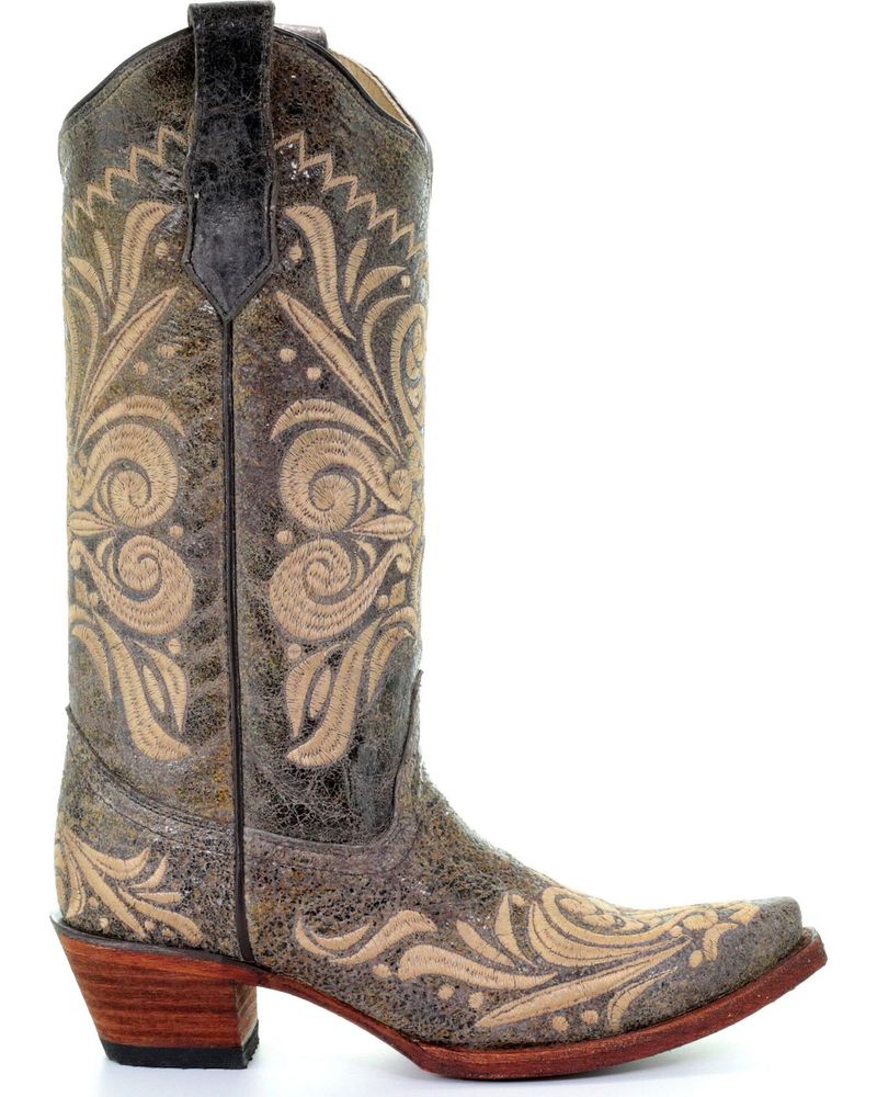 Circle G Women's Distressed Filigree Embroidered Western Boots - Snip Toe