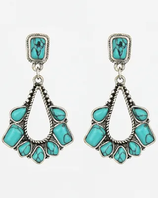 Prime Time Jewelry Women's Silver & Turquoise Stone Chandelier Earrings