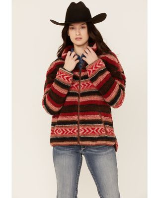 Cruel Girl Women's Southwestern Print High-Pile Zip-Front Fleece Jacket