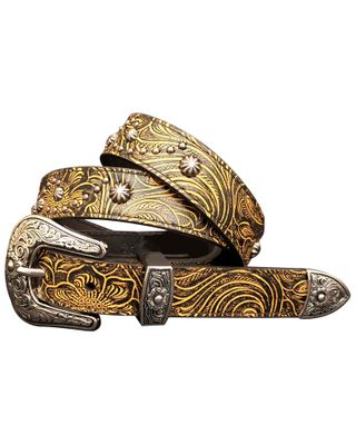 Cowgirls Rock Women's Floral Tooled Studded Leather Belt
