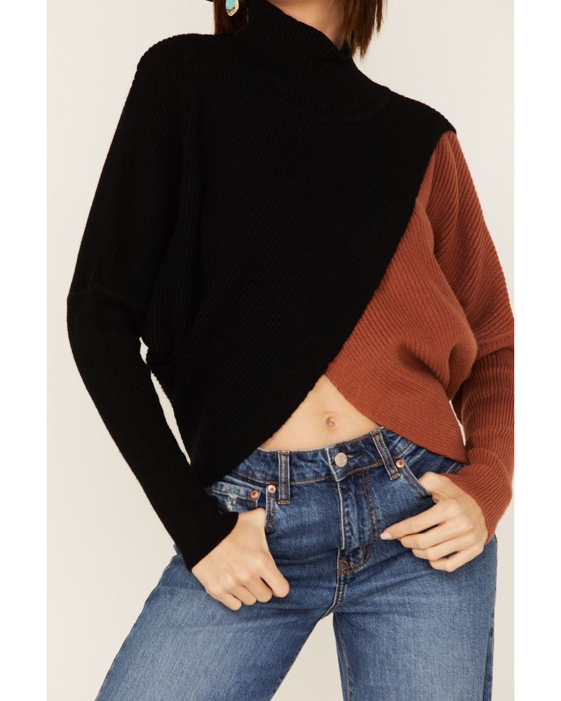Revel Women's Color Block Knit Surplice Turtleneck Sweater