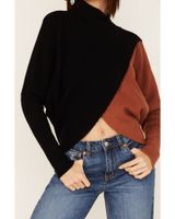 Revel Women's Color Block Knit Surplice Turtleneck Sweater