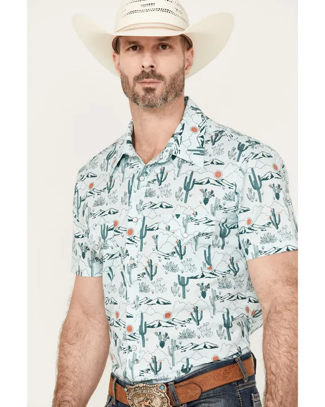 Rock & Roll Denim Men's Cactus Short Sleeve Western Pearl Snap Shirt