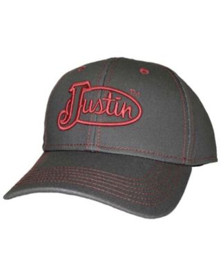 Justin Men's Gray & Red Embroidered Logo Solid-Back Ball Cap