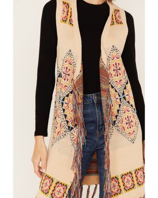 Powder River Outfitters Women's Tile Jacquard Fringe Knit Sweater Vest