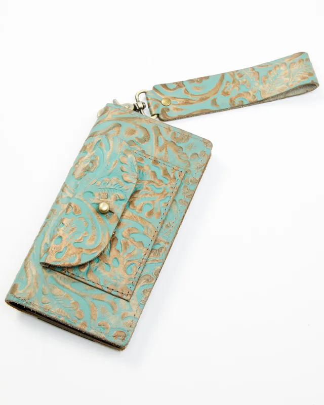 Keep It Gypsy Wallet Clutch Turquoise Paisley Leather