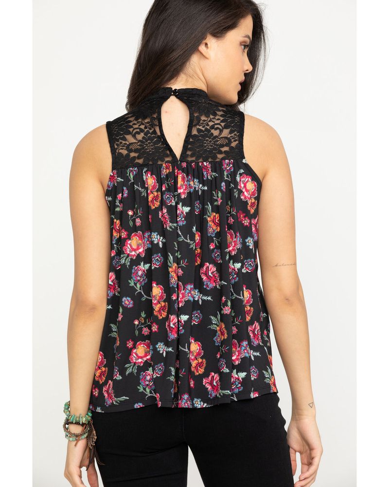 Studio West Women's Floral Print Lace Knit Top
