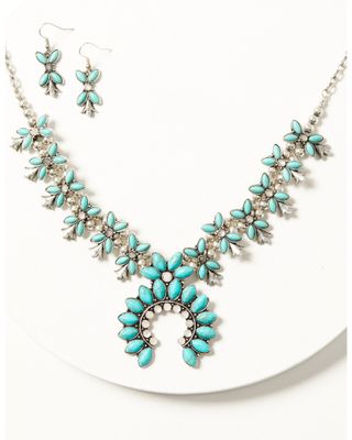 Shyanne Women's Prism Skies Turquoise Squash Blossom Necklace & Earring Set