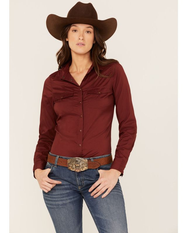 Roper Women's Western Long Sleeve Solid Snap Shirt - Brown - XS