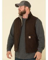 Carhartt Men's Dark Brown Washed Duck Sherpa Lined Mock Neck Work Vest